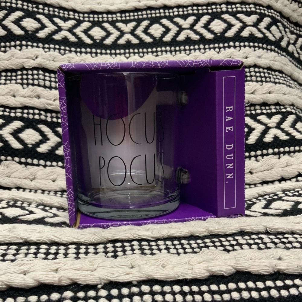 Rae Dunn HOCUS POCUS Halloween Glass Mug 18 oz 2022 Fall Harvest Cup NIB